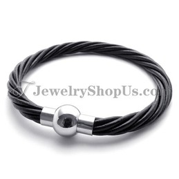 Fashion Black Leather with Titanium Bracelet
