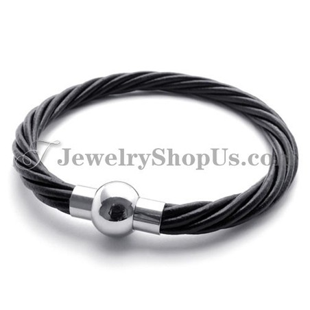 Fashion Black Leather with Titanium Bracelet