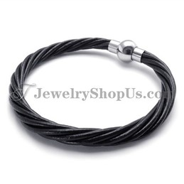 Fashion Black Leather with Titanium Bracelet