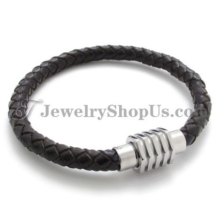 Fashion Titanium and Leather Bracelet