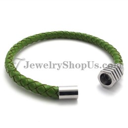 Gorgeous Green Titanium and Leather Bracelet