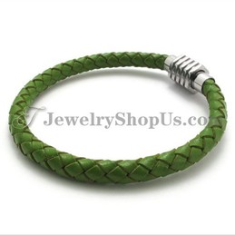 Gorgeous Green Titanium and Leather Bracelet
