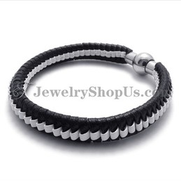 Elegant Black and White Titanium Leather Bracelet