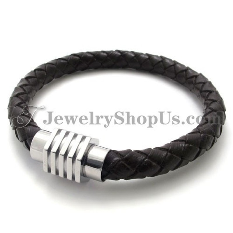 Fashion Titanium with Leather Bracelet