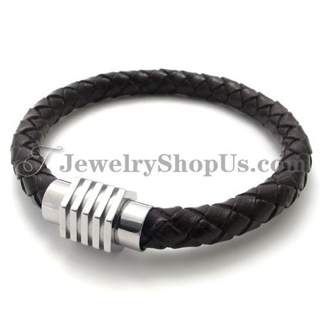 Fashion Titanium with Leather Bracelet