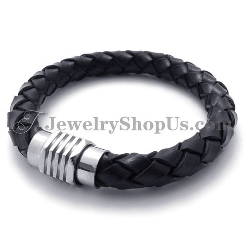 Elegant Titanium and Leather Bracelet