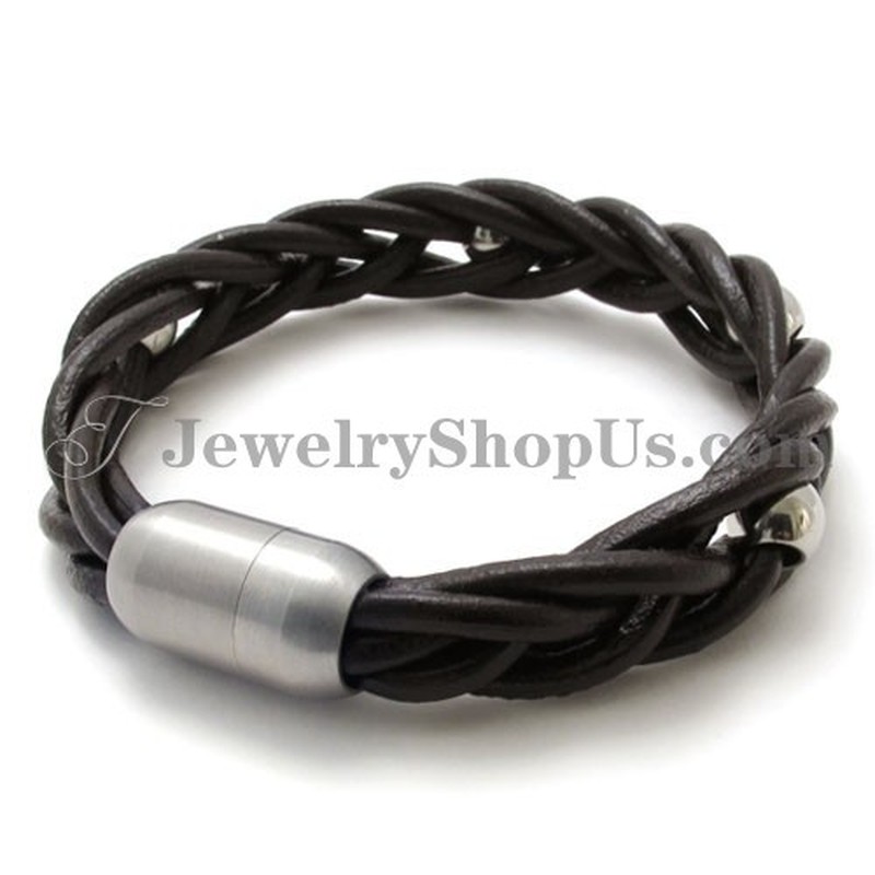Fashion Leather and Titanium Bracelet