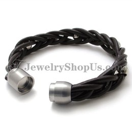 Fashion Leather and Titanium Bracelet