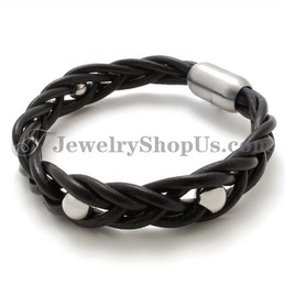 Fashion Leather and Titanium Bracelet