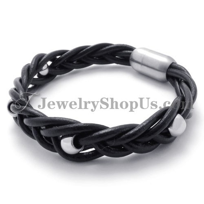 Fashion Leather with Titanium Bracelet