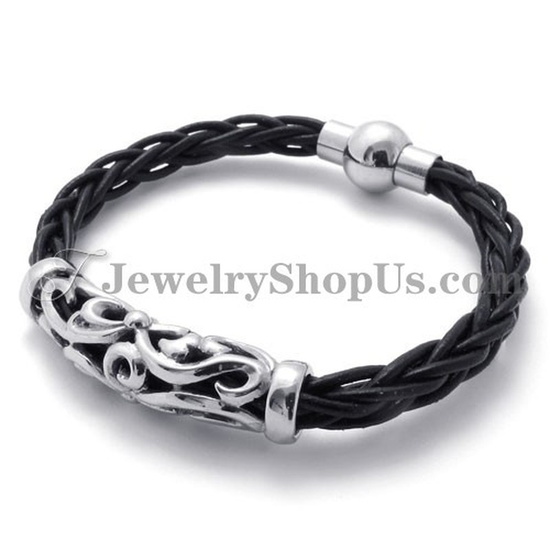 Gorgeous Black Leather with Titanium Bracelet