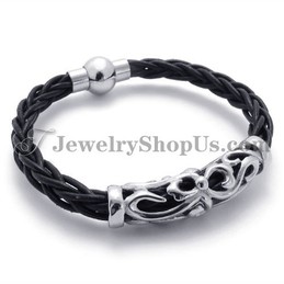 Gorgeous Black Leather with Titanium Bracelet