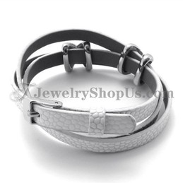 Fashion White Leather with Titanium Bracelet