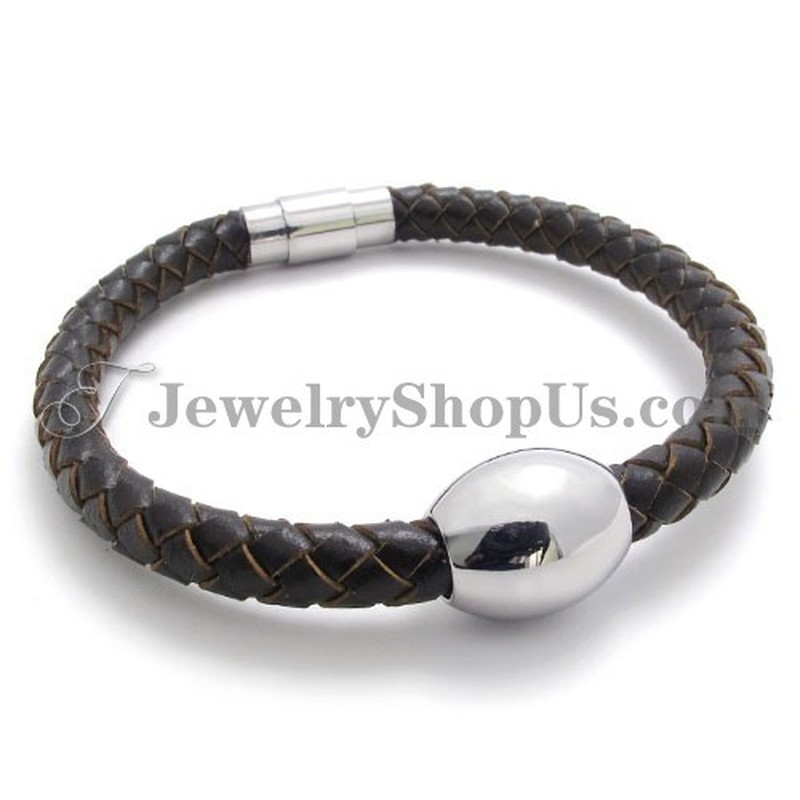 Gorgeous Brown Leather Titanium Bracelet