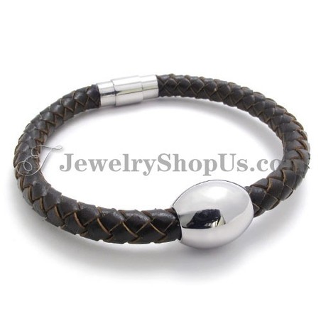 Gorgeous Brown Leather Titanium Bracelet