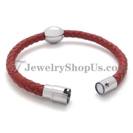 Gorgeous Red Leather Titanium Bracelet