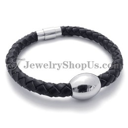 Fashion Brown Leather Titanium Bracelet