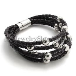 Fashion Brown Leather with Titanium Bracelet