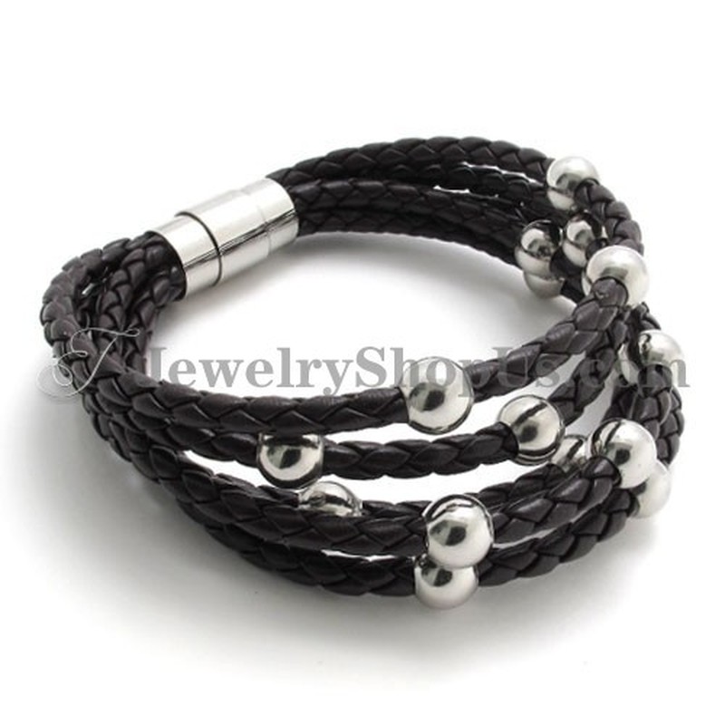 Fashion Brown Leather with Titanium Bracelet