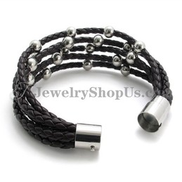 Fashion Brown Leather with Titanium Bracelet