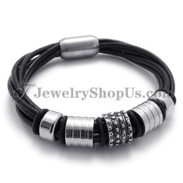 Elegant Black Leather with Titanium Bracelet