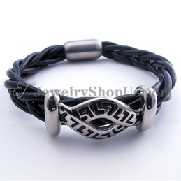 Fashion Leather Titanium Bracelet