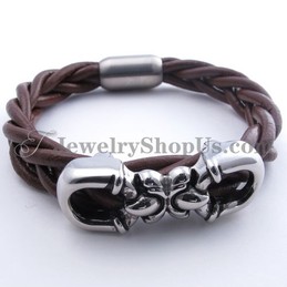 Fashion Brown Leather Titanium Bracelet
