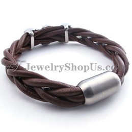Elegant Brown Titanium Leather Bracelet