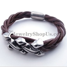 Elegant Brown Titanium Leather Bracelet