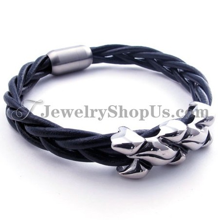Elegant Leather Titanium Bracelet
