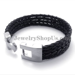 Elegant Black Leather and Titanium Bracelet