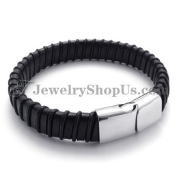 Gorgeous Black Titanium with Leather Bracelet