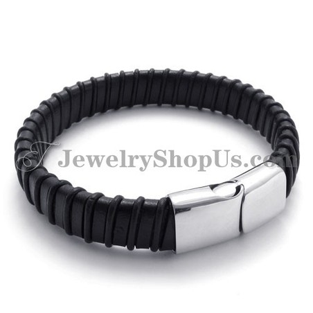 Gorgeous Black Titanium with Leather Bracelet