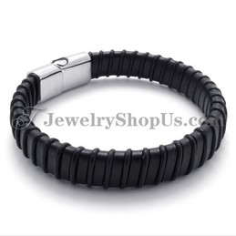 Gorgeous Black Titanium with Leather Bracelet