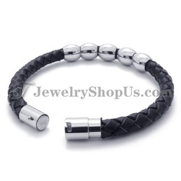 Black Leather and Titanium Bracelet