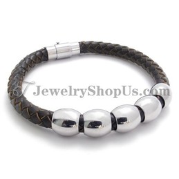 Fashion Leather and Titanium Bracelet