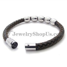 Fashion Leather and Titanium Bracelet