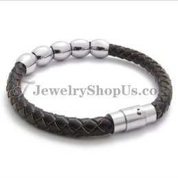Fashion Leather and Titanium Bracelet