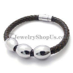 Fashion Brown Leather Titanium Bracelet