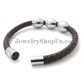 Fashion Brown Leather Titanium Bracelet