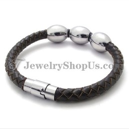Fashion Brown Leather Titanium Bracelet