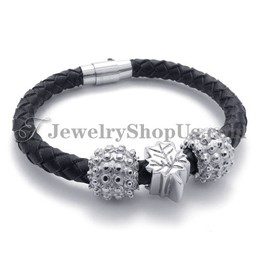 Black Titanium and Leather Bracelet
