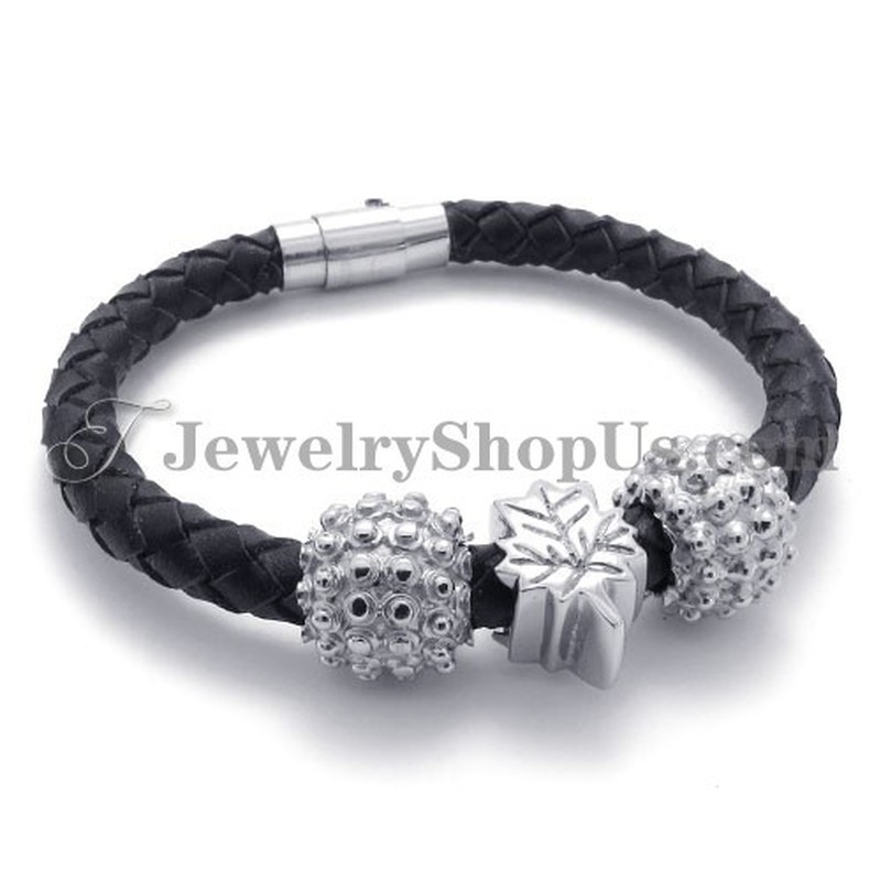 Black Titanium and Leather Bracelet