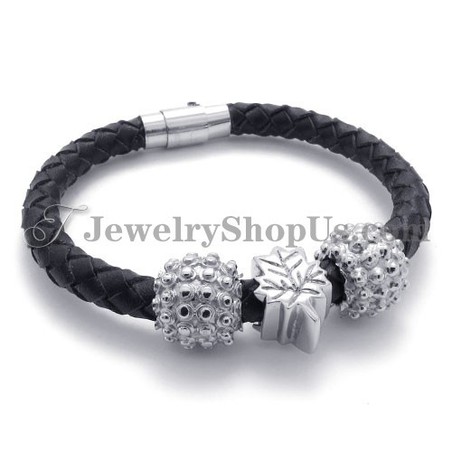 Black Titanium and Leather Bracelet