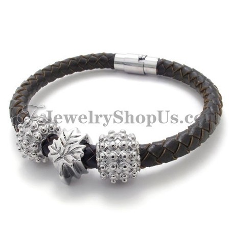 Brown Titanium and Leather Bracelet
