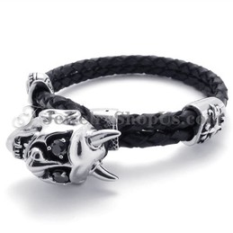 Fashion Black Leather with Titanium Bracelet