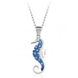 New style Blue Hippocampus Kaup Titanium Pendant with Diamonds - Free Chain