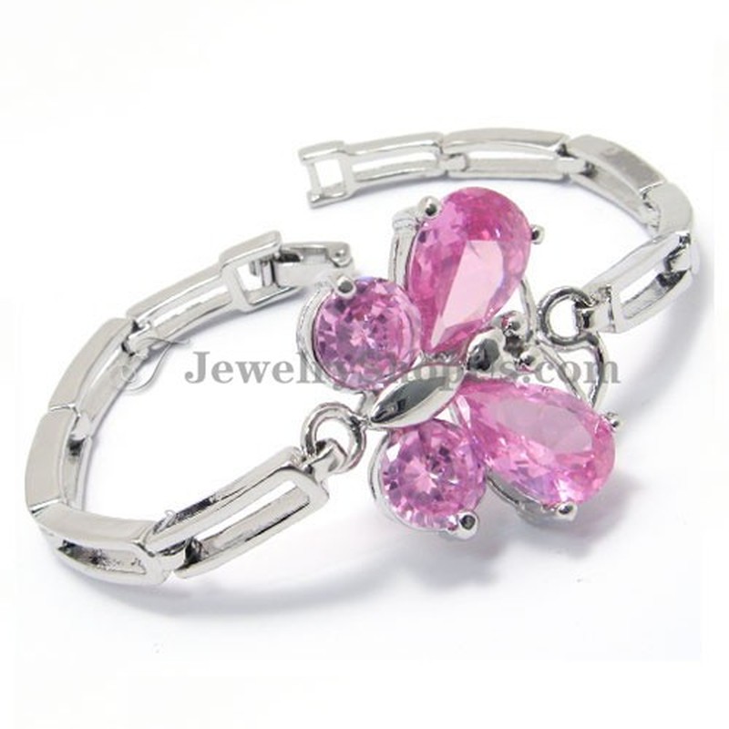 Fashion Pink Butterflies Shape Zircons Alloy Bracelet