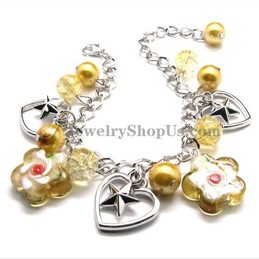 Fashion Alloy Bracelet with Yellow Synthetic Crystals