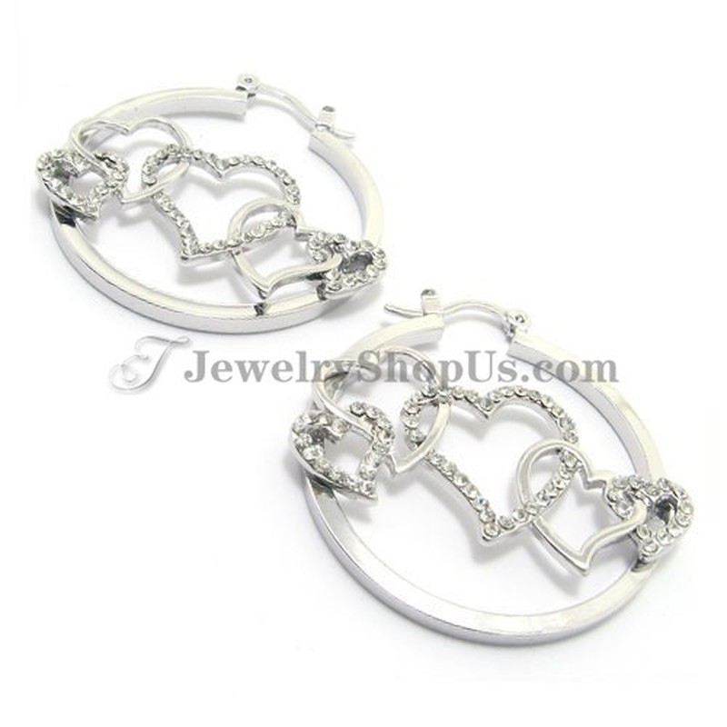 Romance Hearts Shape Earrings with Rhinestones